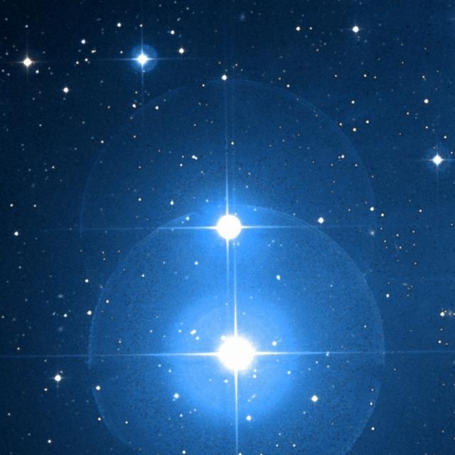 Sky survey frame centred on Pleione, 18′ across.